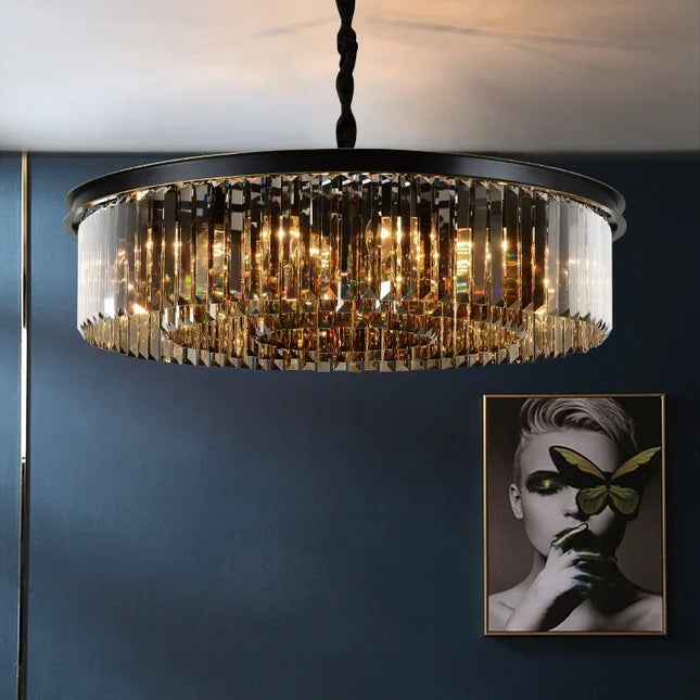 Suspension lustre cristal luxe LED design moderne pour salon et salle à manger