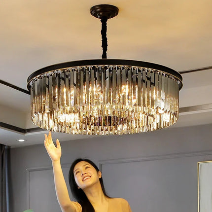 Suspension lustre cristal luxe LED design moderne pour salon et salle à manger