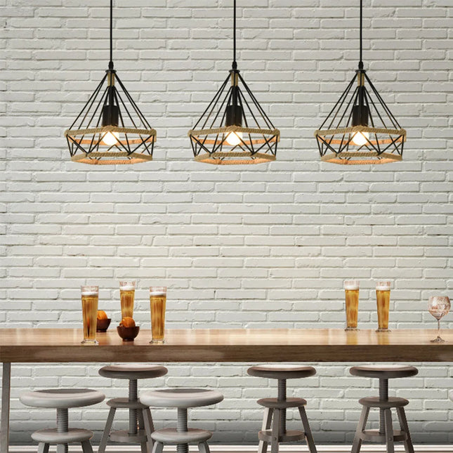 Suspension industrielle vintage en corde de chanvre E27 pour ambiance chaleureuse