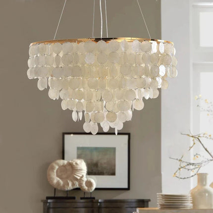 Suspension lustre coquille métal doré chromé pour salon et hôtel