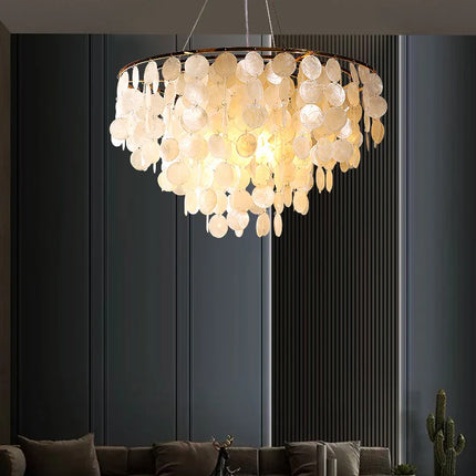 Suspension lustre coquille métal doré chromé pour salon et hôtel