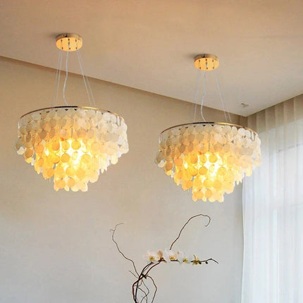 Suspension lustre coquille métal doré chromé pour salon et hôtel