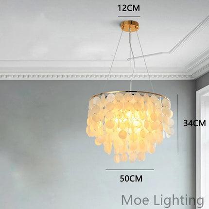 Suspension lustre coquille métal doré chromé pour salon et hôtel