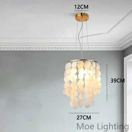 Suspension lustre coquille métal doré chromé pour salon et hôtel