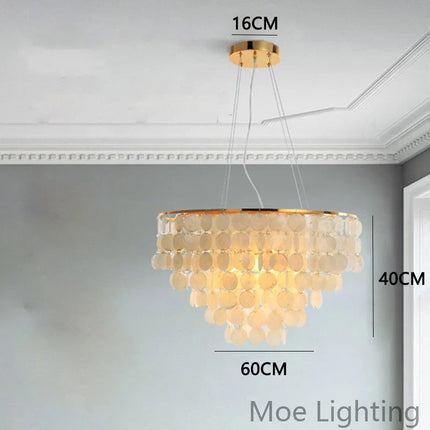 Suspension lustre coquille métal doré chromé pour salon et hôtel