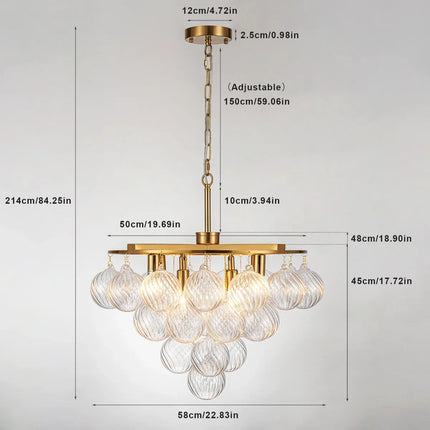 Suspension lustre LED à plusieurs niveaux en verre à bulles pour salon et villa