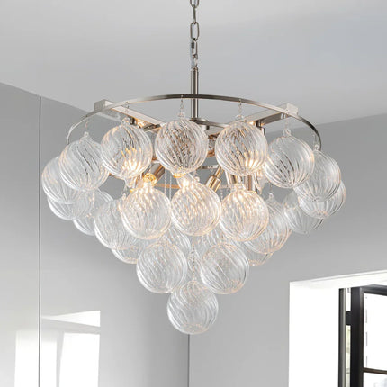 Suspension lustre LED à plusieurs niveaux en verre à bulles pour salon et villa