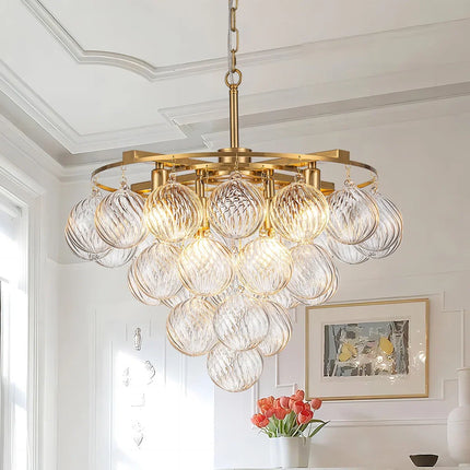 Suspension lustre LED à plusieurs niveaux en verre à bulles pour salon et villa