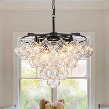 Suspension lustre LED à plusieurs niveaux en verre à bulles pour salon et villa