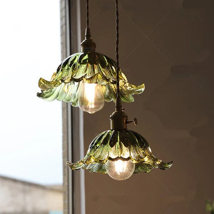Suspension LED moderne en verre vert avec interrupteur tactile pour salon et balcon
