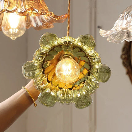 Suspension LED moderne en verre vert avec interrupteur tactile pour salon et balcon