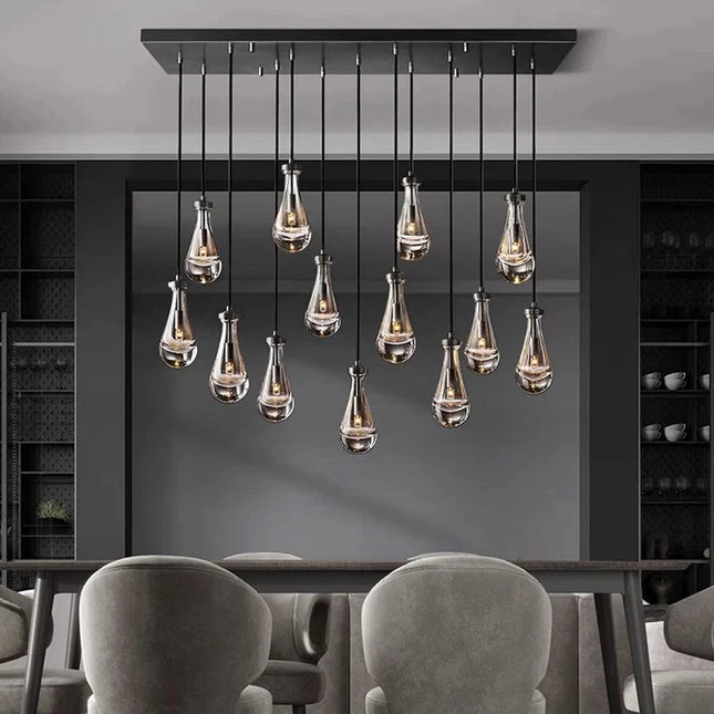 Suspension goutte d'eau en cuivre et verre LED, lustre moderne pour hall et salon