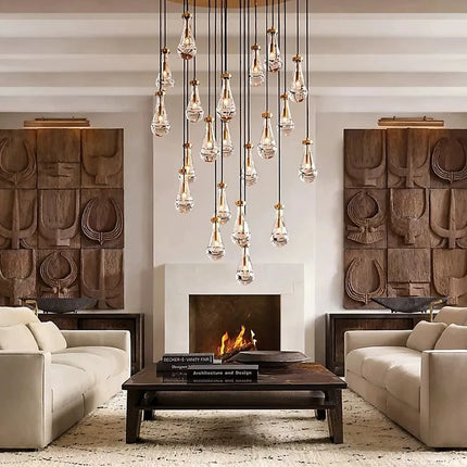 Suspension goutte d'eau en cuivre et verre LED, lustre moderne pour hall et salon