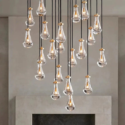 Suspension goutte d'eau en cuivre et verre LED, lustre moderne pour hall et salon
