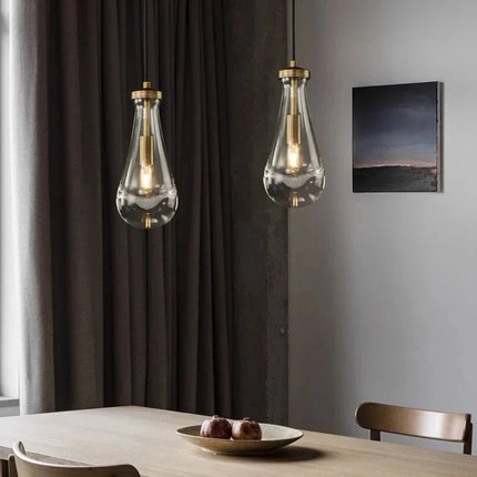 Suspension goutte d'eau en cuivre et verre LED, lustre moderne pour hall et salon