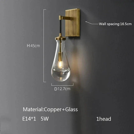 Suspension goutte d'eau en cuivre et verre LED, lustre moderne pour hall et salon