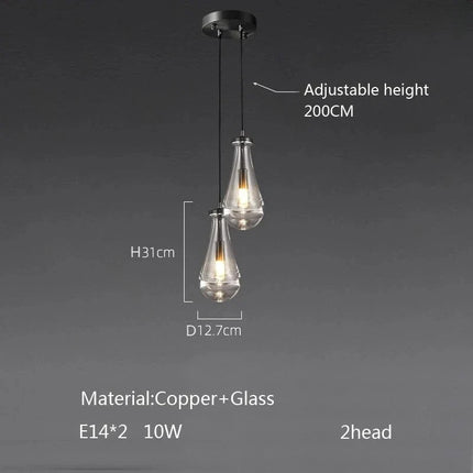 Suspension goutte d'eau en cuivre et verre LED, lustre moderne pour hall et salon