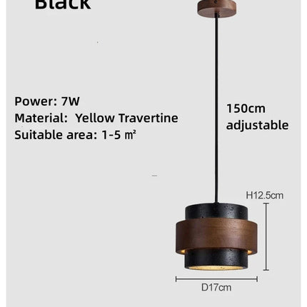 Suspension LED en pierre naturelle travertin noire, luminaire décoratif E27 réglable