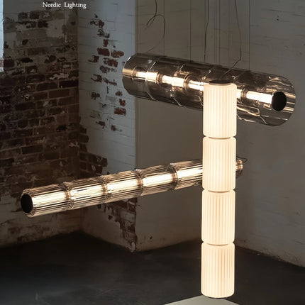 Suspension verre fumé gris design nordique LED pour salon et restaurant