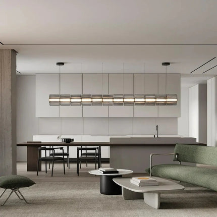 Suspension verre fumé gris design nordique LED pour salon et restaurant