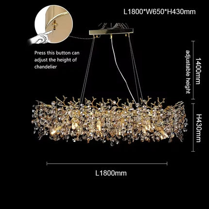 Suspension lustre cristal luxe pour salle à manger et cuisine