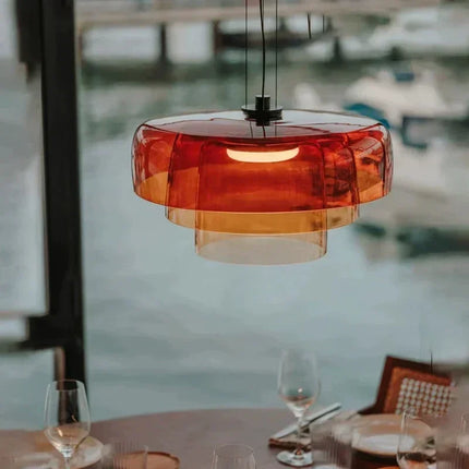 Suspension LED design moderne en verre texturé multicouche pour bar et salle à manger