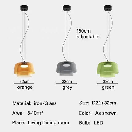 Suspension LED design moderne en verre texturé multicouche pour bar et salle à manger