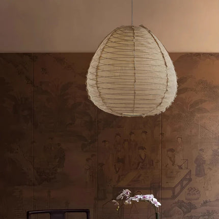 Suspension japonaise Wabi Sabi en tissu tricoté main, lumière chaleureuse
