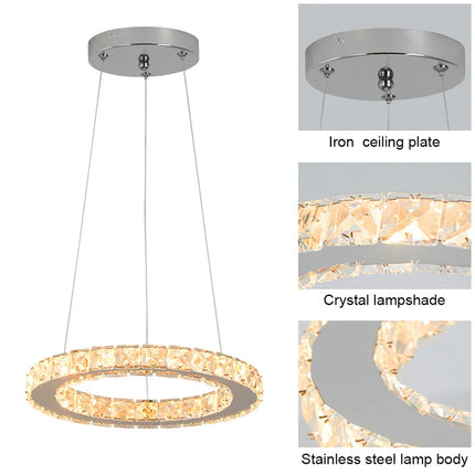 Suspension LED nordique en acier inoxydable et cristal, lumière chaleureuse pour salon et salle à manger