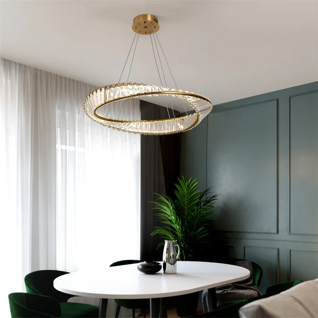 Suspension LED nordique en acier inoxydable et cristal, lumière chaleureuse pour salon et salle à manger