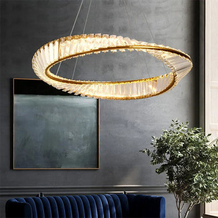 Suspension LED nordique en acier inoxydable et cristal, lumière chaleureuse pour salon et salle à manger