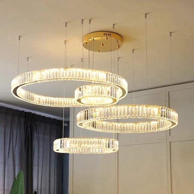 Suspension LED en cristal de luxe dimmable, lustre moderne pour salon et villa