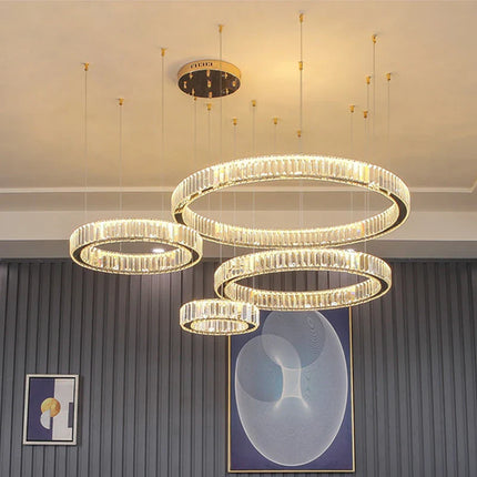 Suspension LED en cristal de luxe dimmable, lustre moderne pour salon et villa