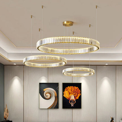 Suspension LED en cristal de luxe dimmable, lustre moderne pour salon et villa