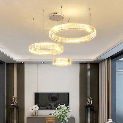 Suspension LED en cristal de luxe dimmable, lustre moderne pour salon et villa