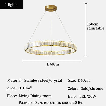 Suspension LED en cristal de luxe dimmable, lustre moderne pour salon et villa
