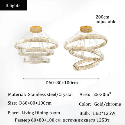 Suspension LED en cristal de luxe dimmable, lustre moderne pour salon et villa