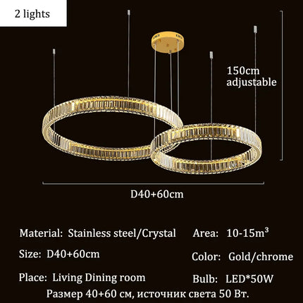 Suspension LED en cristal de luxe dimmable, lustre moderne pour salon et villa