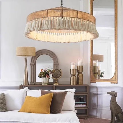 Suspension Wabi Sabi en rotin tressé à la main, lumière chaleureuse pour salon et chambre