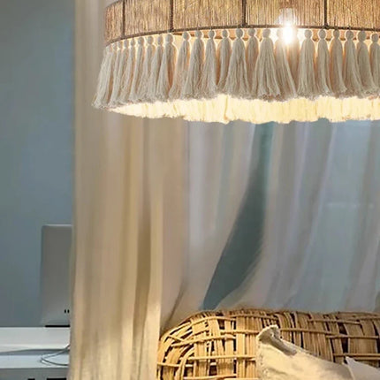 Suspension Wabi Sabi en rotin tressé à la main, lumière chaleureuse pour salon et chambre
