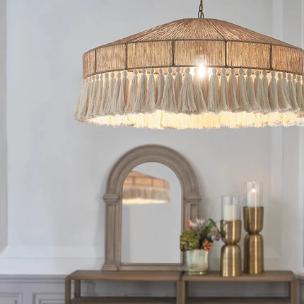 Suspension Wabi Sabi en rotin tressé à la main, lumière chaleureuse pour salon et chambre