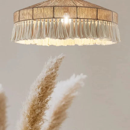 Suspension Wabi Sabi en rotin tressé à la main, lumière chaleureuse pour salon et chambre