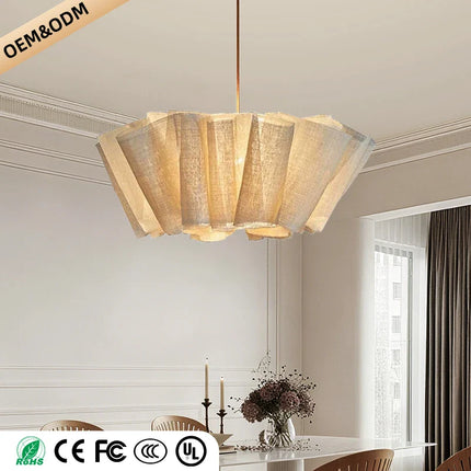 Suspension Wabi Sabi en tissu tricoté main LED pour salon et restaurant