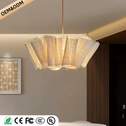 Suspension Wabi Sabi en tissu tricoté main LED pour salon et restaurant