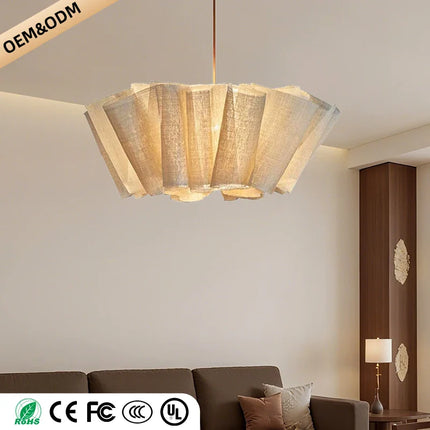 Suspension Wabi Sabi en tissu tricoté main LED pour salon et restaurant