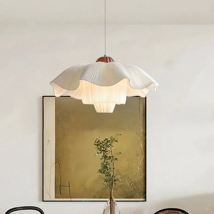 Suspension nordique en tissu crème, forme pétale, lumière chaleureuse pour salle à manger et restaurant