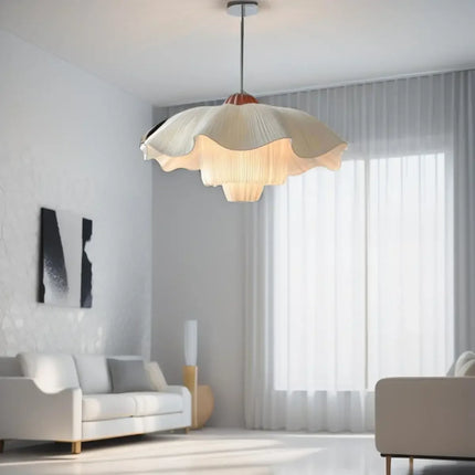 Suspension nordique en tissu crème, forme pétale, lumière chaleureuse pour salle à manger et restaurant