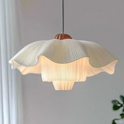 Suspension nordique en tissu crème, forme pétale, lumière chaleureuse pour salle à manger et restaurant