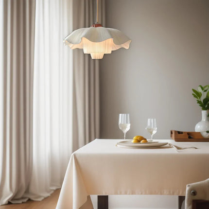 Suspension nordique en tissu crème, forme pétale, lumière chaleureuse pour salle à manger et restaurant