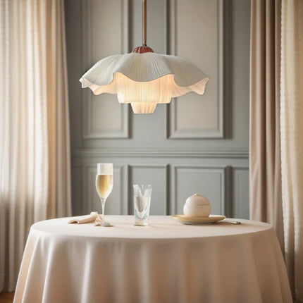 Suspension nordique en tissu crème, forme pétale, lumière chaleureuse pour salle à manger et restaurant